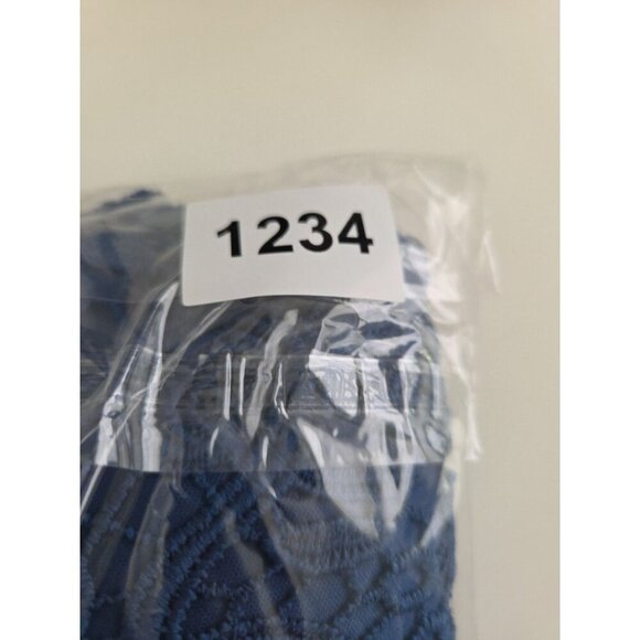 Philosophy Blue Lace Lined Crew Neck Short Sleeve Blouse Top sz L - Picture 6 of 6